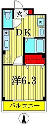 ゴールドハイツ2 1Kの間取図画像