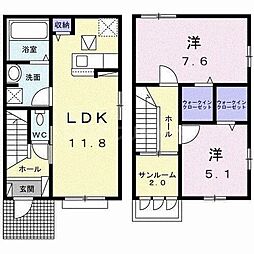 ネオレジデンスB棟 2LDKの間取図画像