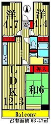 プロスペール谷塚一番館 3LDKの間取図画像
