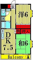 谷塚パークヒルズ 2DKの間取図画像