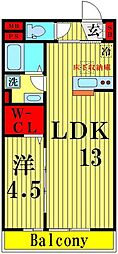 ウエストエーデル 1LDKの間取図画像