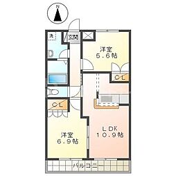 ポラリス壱番館 2LDKの間取図画像
