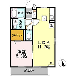 グランソーレ 101 1階1LDKの間取り