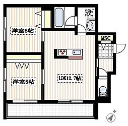 リクティ溝の口 2LDKの間取図画像