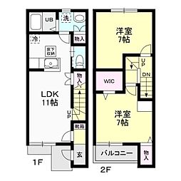 ハーベストパレス　II  　B 2階2SLDKの間取り