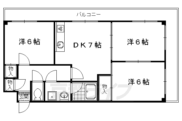 京都府京都市左京区一乗寺払殿町(賃貸マンション3DK・5階・60.00㎡)の写真 その2