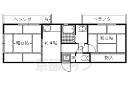 京都市営烏丸線 北大路駅 徒歩23分の賃貸マンション 4階2Kの間取り