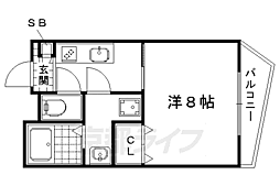 京阪本線 出町柳駅 徒歩19分の賃貸マンション 2階1Kの間取り