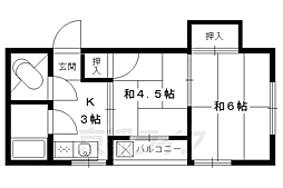 京阪本線 出町柳駅 徒歩20分の賃貸マンション 2階2Kの間取り