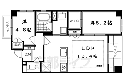 京都市営烏丸線 烏丸御池駅 徒歩2分の賃貸マンション 6階2LDKの間取り