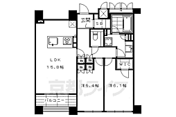 京都市営烏丸線 四条駅 徒歩4分の賃貸マンション 4階2LDKの間取り