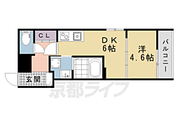 京都市営烏丸線 北大路駅 徒歩28分の賃貸マンション 4階1DKの間取り