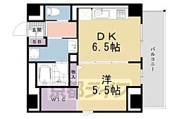 京都地下鉄東西線 京都市役所前駅 徒歩1分の賃貸マンション 6階1DKの間取り