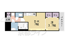JR山陰本線 二条駅 徒歩8分の賃貸マンション 4階1DKの間取り