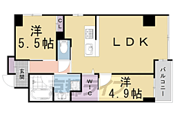 ベルビュー西陣 5階2LDKの間取り