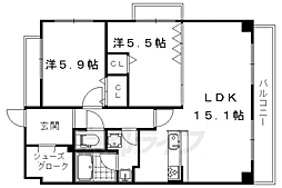 ディアコート葛野三条 2LDKの間取図画像
