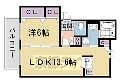 エクレール壬生川 1LDKの間取図画像