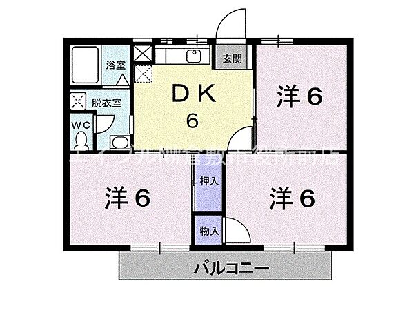 ニューシティ秋Ａ ｜岡山県倉敷市上富井(賃貸アパート3DK・2階・52.17㎡)の写真 その2