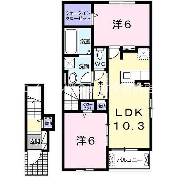 フラン　アンジュI ｜岡山県倉敷市連島町鶴新田(賃貸アパート2LDK・2階・56.58㎡)の写真 その2