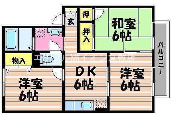 岡山県倉敷市中島(賃貸アパート3DK・2階・53.72㎡)の写真 その2