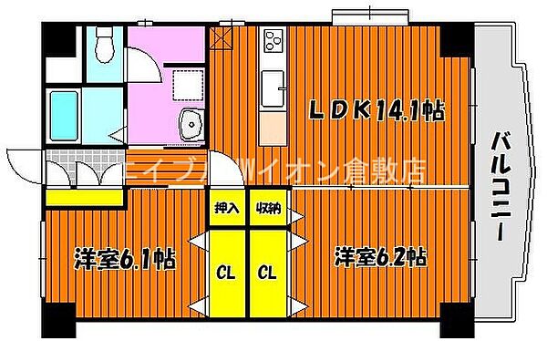 岡山県倉敷市西阿知町(賃貸マンション2LDK・6階・64.60㎡)の写真 その2