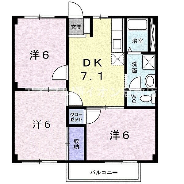 岡山県倉敷市四十瀬(賃貸アパート3DK・1階・52.99㎡)の写真 その2