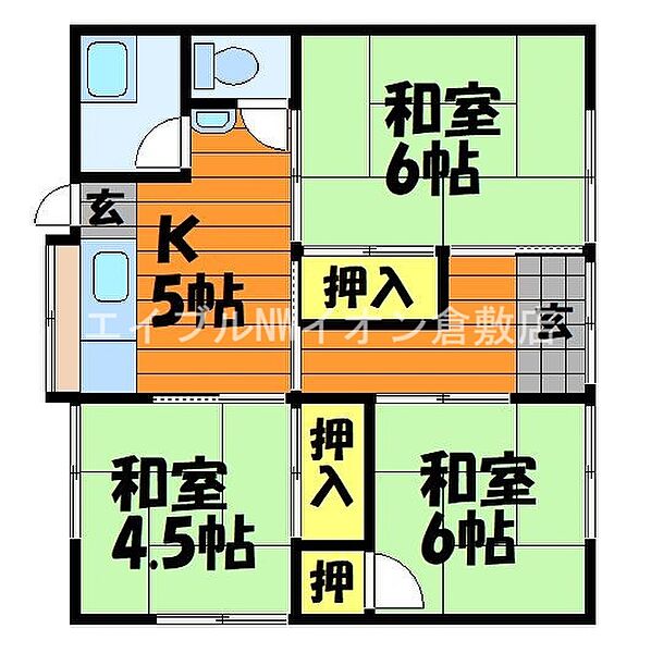 岡山県倉敷市白楽町(賃貸一戸建3K・1階・46.28㎡)の写真 その2