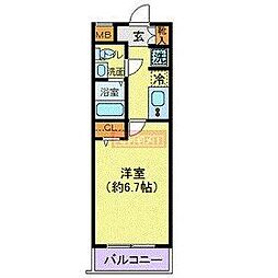 プレール・ドゥーク品川御殿山 1Kの間取図画像