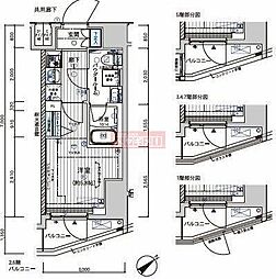 メインステージ不動前2 1Kの間取図画像
