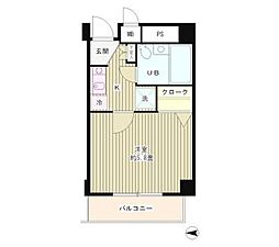 サンライズハイツ2 1Kの間取図画像