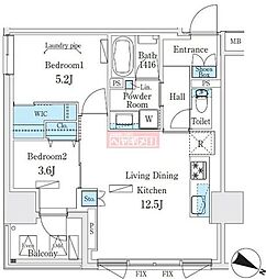 渋谷区東3丁目マンション 2LDKの間取図画像