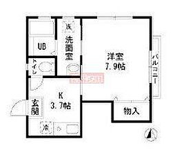 アムール学習院下 2階1Kの間取り