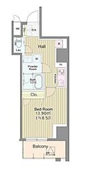 アウローラ 9階1Kの間取り