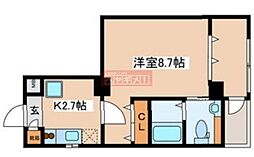 アビラ平和台 2階1Kの間取り