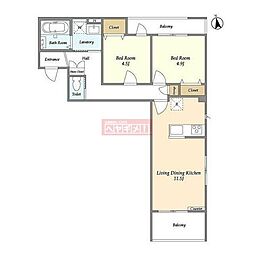 ワールドレジデンス 2階2LDKの間取り