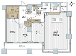 高輪ザ・レジデンス 3804 3LDKの間取り