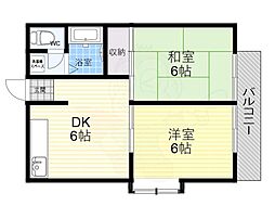 エステートピアスターハイツB棟 2DKの間取図画像