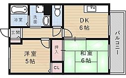 コーポ・バンブーバレー 2DKの間取図画像