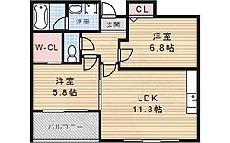 フローラル宝塚 2LDKの間取図画像