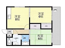 ジェネラス逆瀬川 2DKの間取図画像