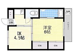 ビレッジハウス鴻池1号棟 2Kの間取図画像