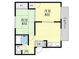北六甲台ハイツ 2DKの間取図画像
