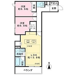 La Maison 千年 2LDKの間取図画像