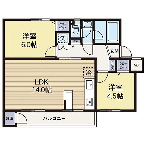 間取り 鵜野森団地F棟 4階/-