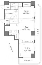 アメニティタワー相模原 2LDKの間取図画像