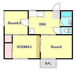 コスモハイツ ウエダ 2階3DKの間取り