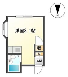 プールブゥ 2階ワンルームの間取り