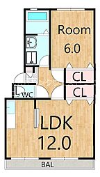 グランベールJIN 1階1LDKの間取り