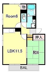 パークハイム B棟 2階2LDKの間取り