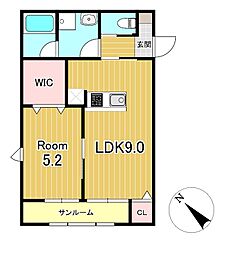 CA彩り 2階1LDKの間取り